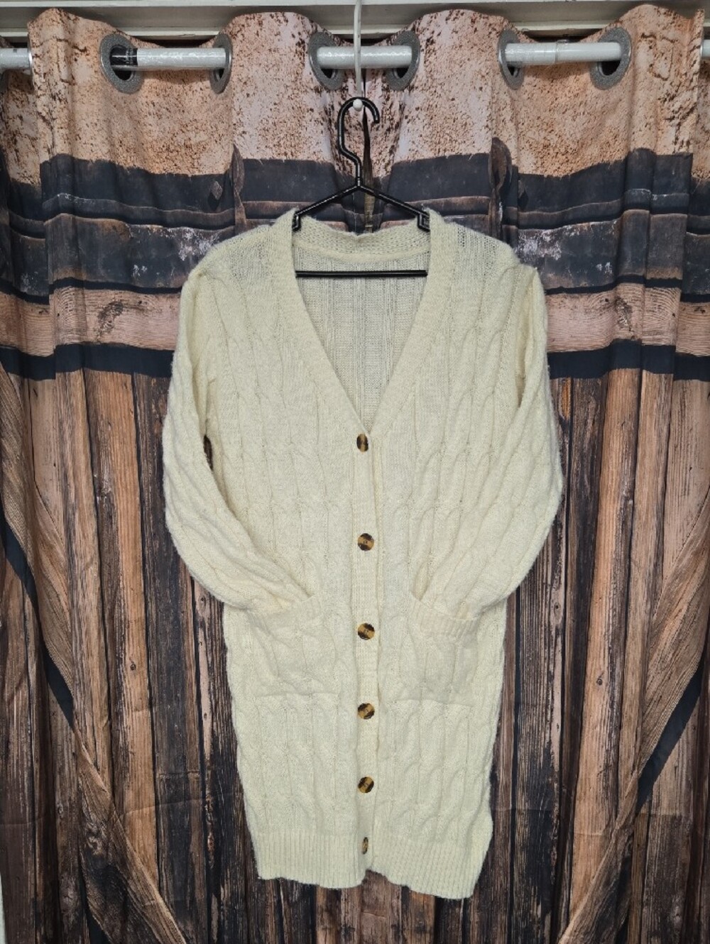 Cream Cable Knit Long Cardigan Sweater - Women
